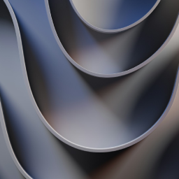 Gambar abstrak 3D berupa lapisan-lapisan melengkung yang tebal, halus, dan saling tumpang tindih, dengan pencahayaan gradasi lembut bernuansa abu-abu kebiruan.